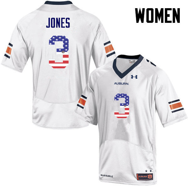 Women #3 Jonathan Jones Auburn Tigers USA Flag Fashion College Football Jerseys-White